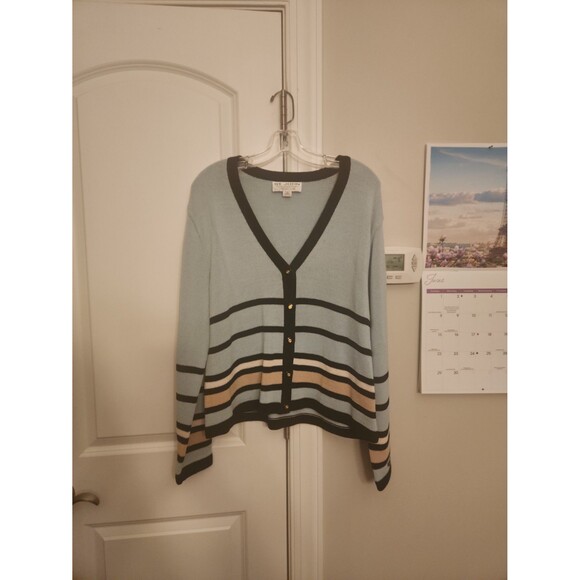 St. John Sport Essentials by Marie Gray Sky Blue Striped Cardigan Sweater Size L - Picture 1 of 9